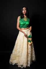 Forest Green And Cream Color Indowestern Designer Skirt Set - Radiant - Naksheband