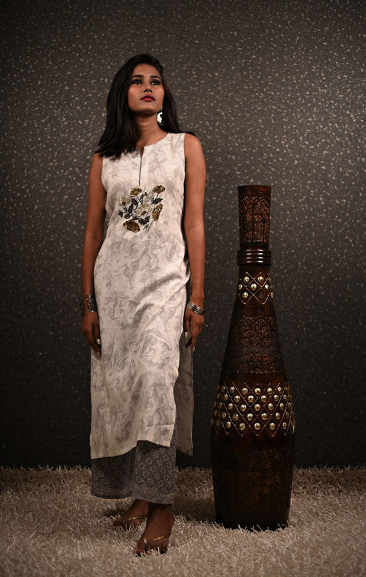 Cotton Suit Set Embroidery - Sonic Silver - Naksheband