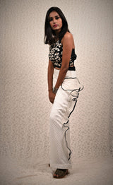Black And White Color Indowestern Designer High Waist Plazzo Top Set - Snow White - Naksheband