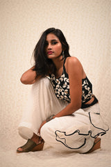 Black And White Color Indowestern Designer High Waist Plazzo Top Set - Snow White - Naksheband