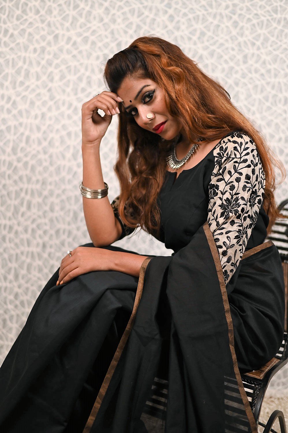 Black Color Designer Pure Silk Chanderi Black Saree - Soot Sable - Naksheband