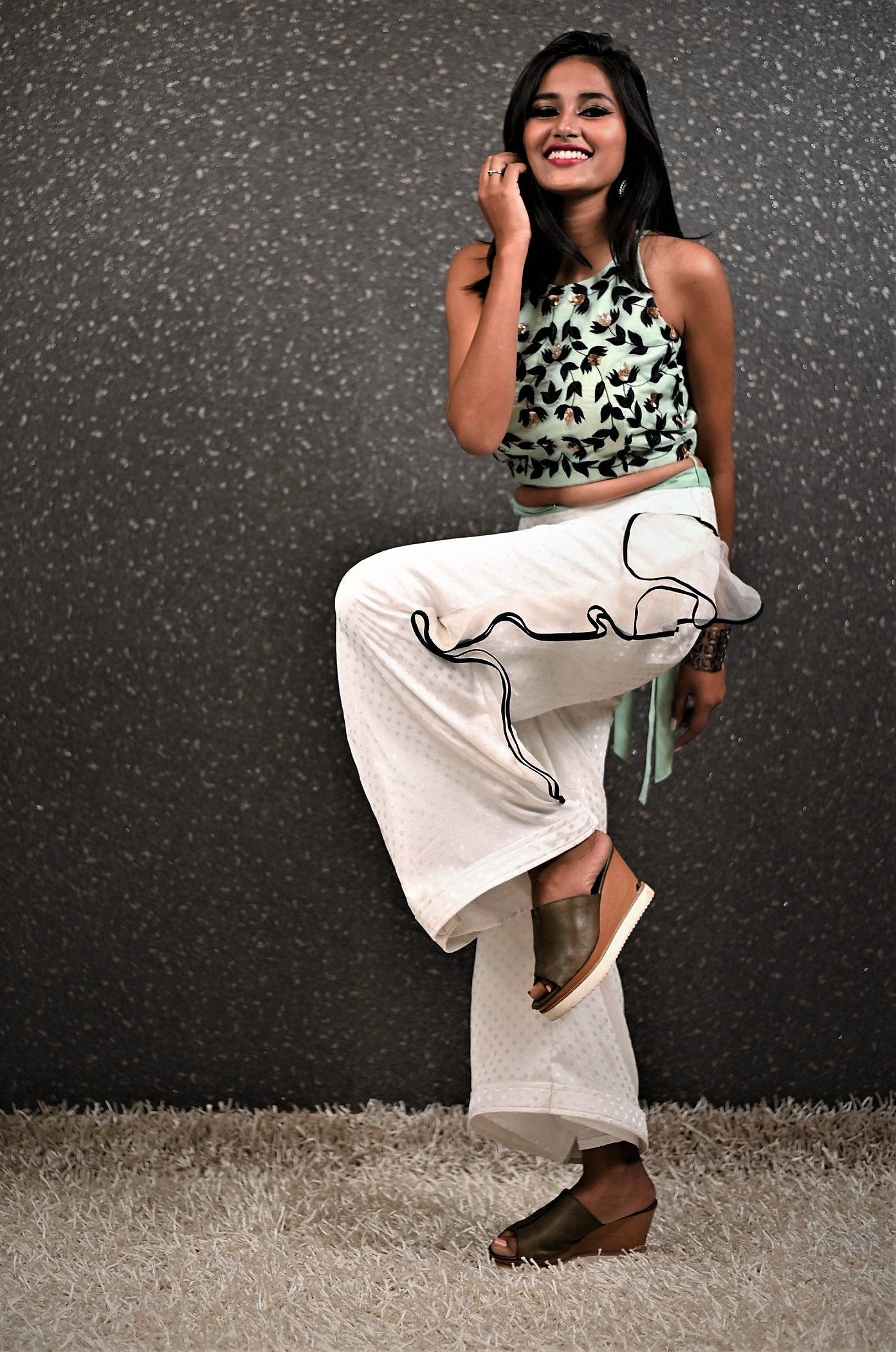 Indowestern Designer Palazzo Pant With Top -  Mermaid Kiss - Naksheband
