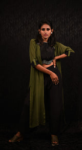 Indowestern Designer Three Piece - Olive Pearl - Naksheband