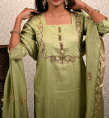Lucketts Green Color Pure Muga Silk Suit Set  Gotta Patti Embroidery - Cucumber Crush - Naksheband