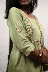 Lucketts Green Color Pure Muga Silk Suit Set  Gotta Patti Embroidery - Cucumber Crush - Naksheband
