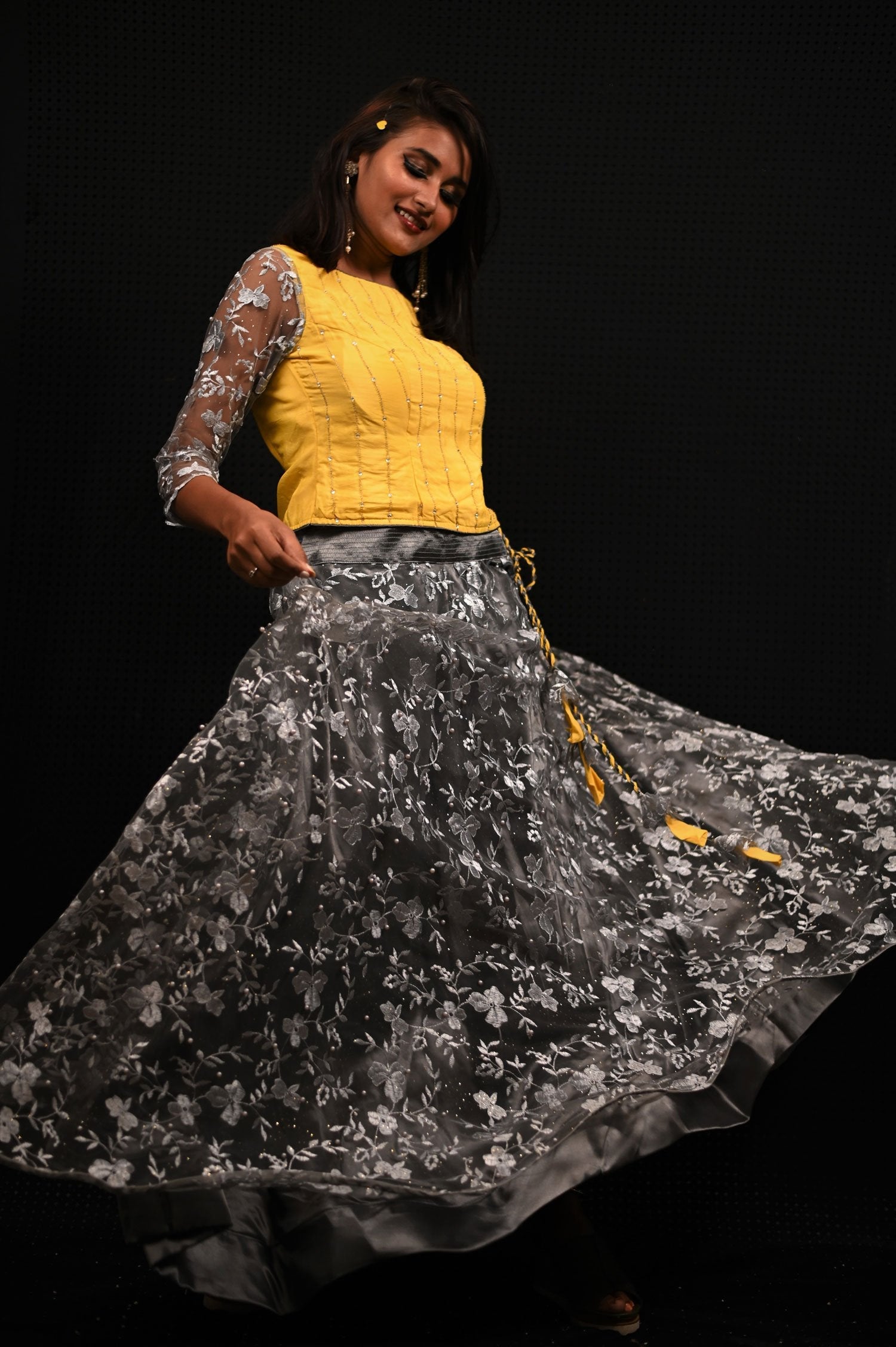 Indowestern Designer Skirt Set - Pollen - Naksheband