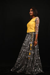 Indowestern Designer Skirt Set - Pollen - Naksheband