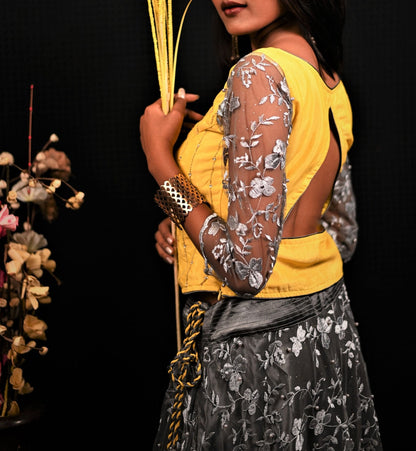 Indowestern Designer Skirt Set - Pollen - Naksheband