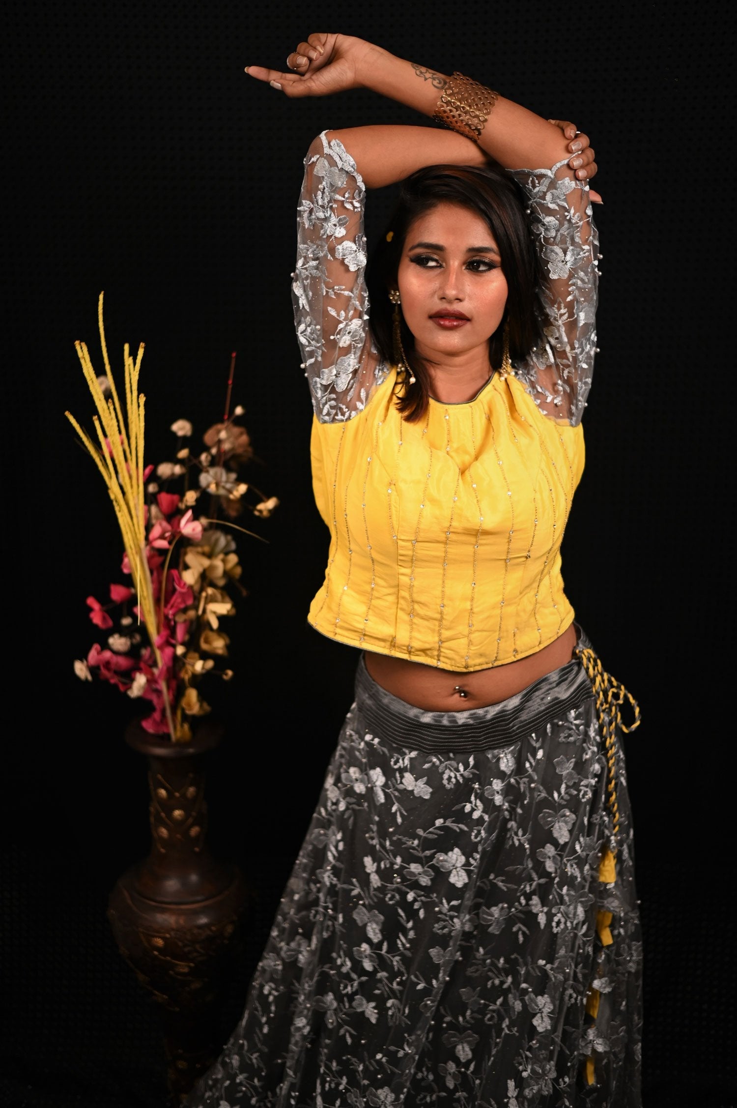 Indowestern Designer Skirt Set - Pollen - Naksheband