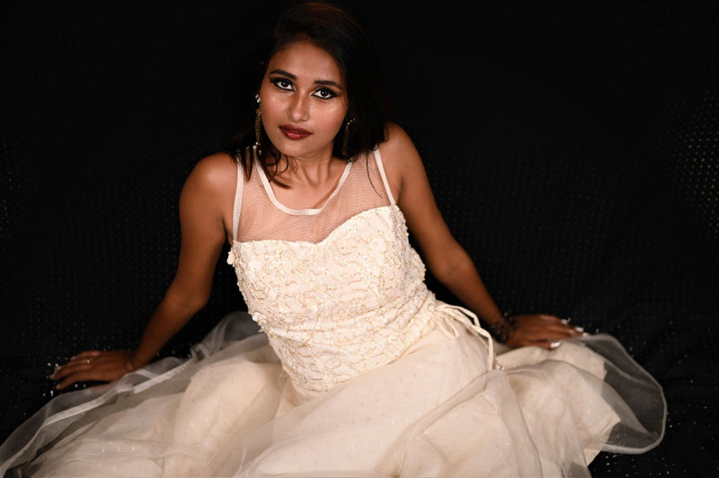 Indowestern Designer Skirt Set - Snowshell - Naksheband