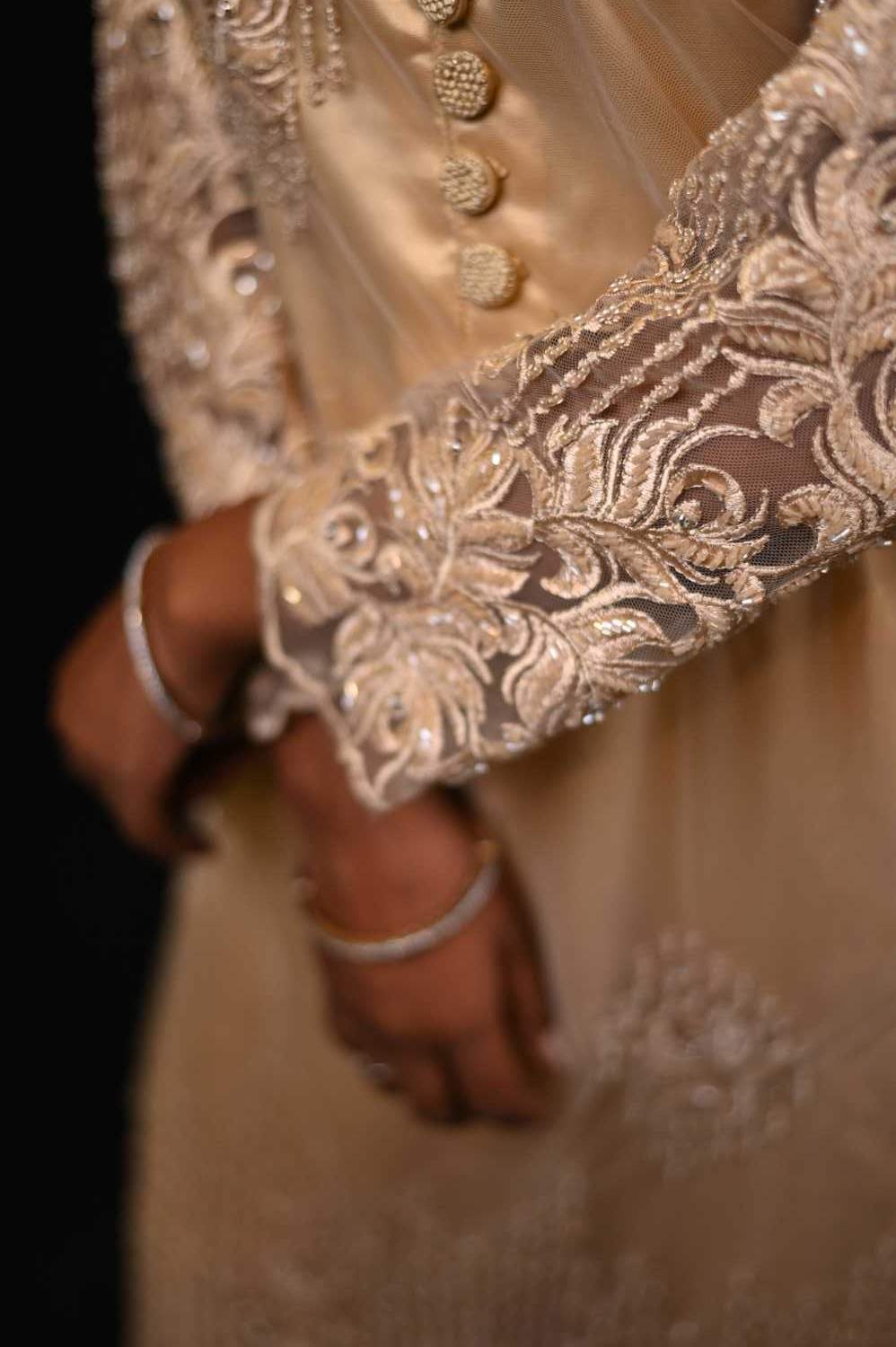 Beige Color Designer Embroidered Satan Suit Set - Abalone - Naksheband