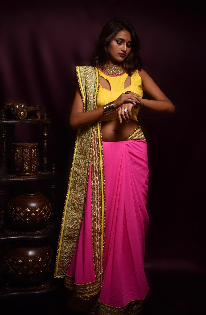 Designer Embroidery Pure Georgette Saree - Pink Lady - Naksheband