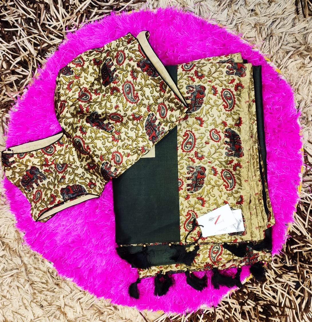 Black Color Designer Printed Pure Silk Saree - Pitch Prints - Naksheband