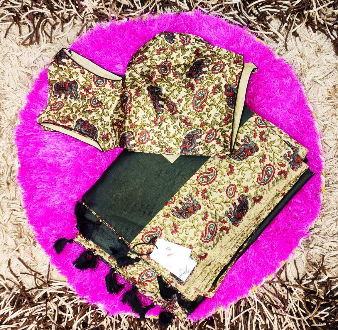 Black Color Designer Printed Pure Silk Saree - Pitch Prints - Naksheband