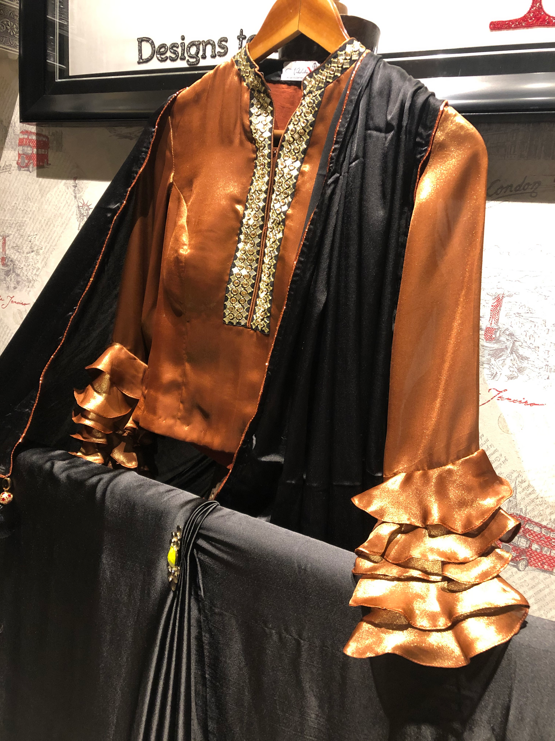 Black And Brown Color Designer Satan Silk Saree - Sooty - Naksheband