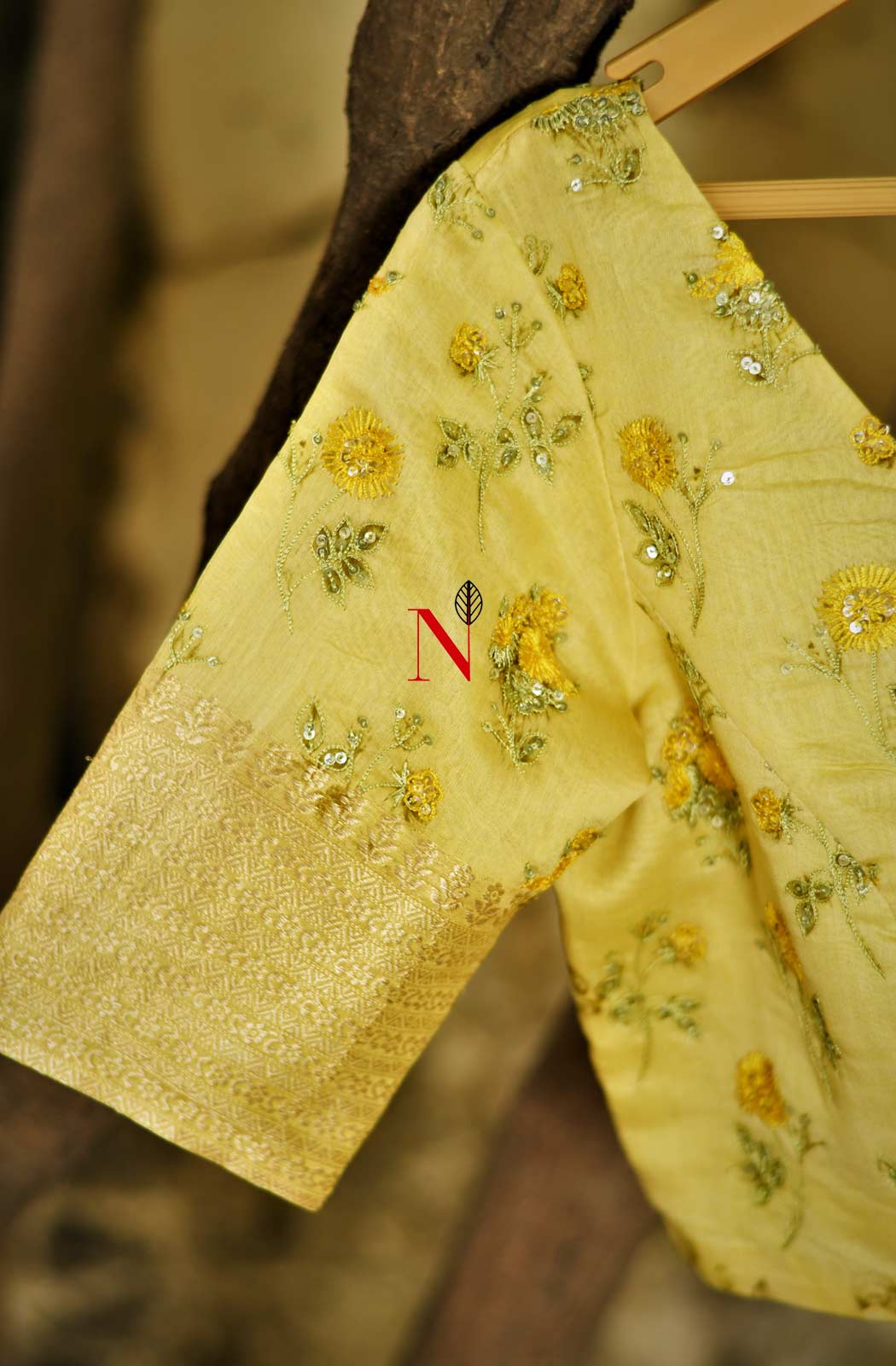 Light Yellow Pure Silk Chanderi Hand Embroidered Designer Blouse - Naksheband