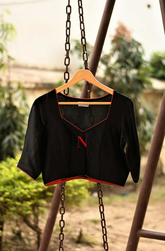 Black Crepe Hand Embroidered Designer Blouse - Naksheband