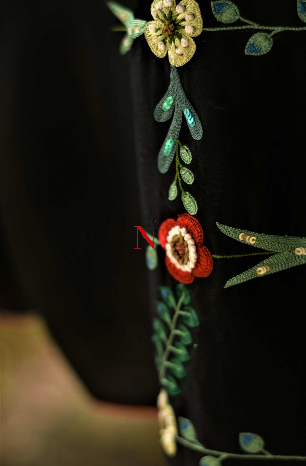 Black Crepe Hand Embroidered Designer Blouse - Naksheband