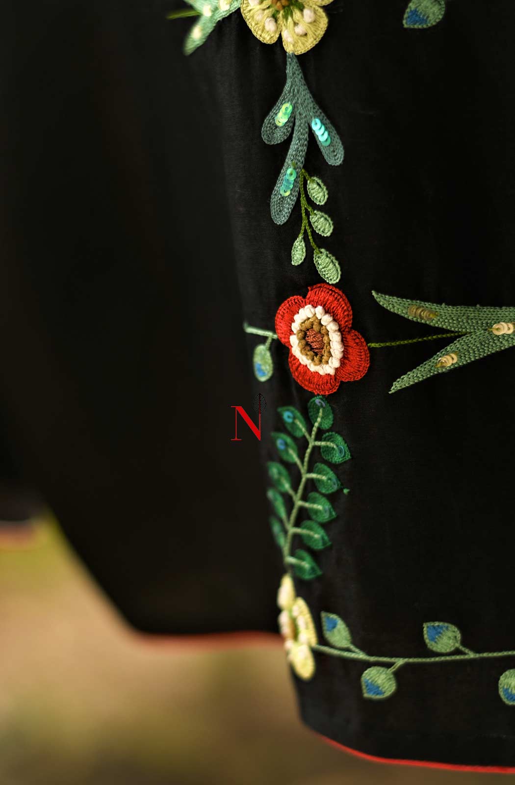 Black Crepe Hand Embroidered Designer Blouse - Naksheband