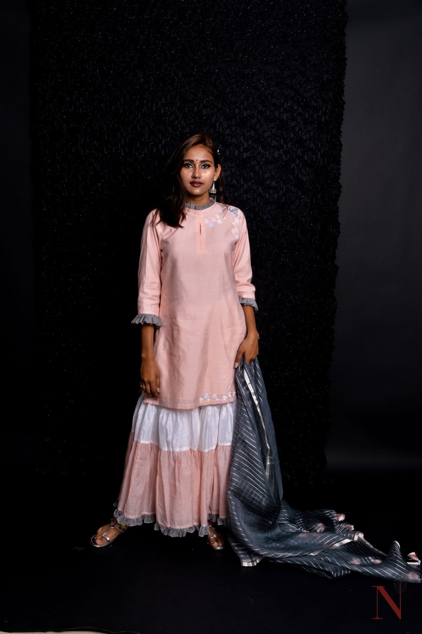 Teared Garara Silk Chanderi Set -  Cantaloupe - Naksheband