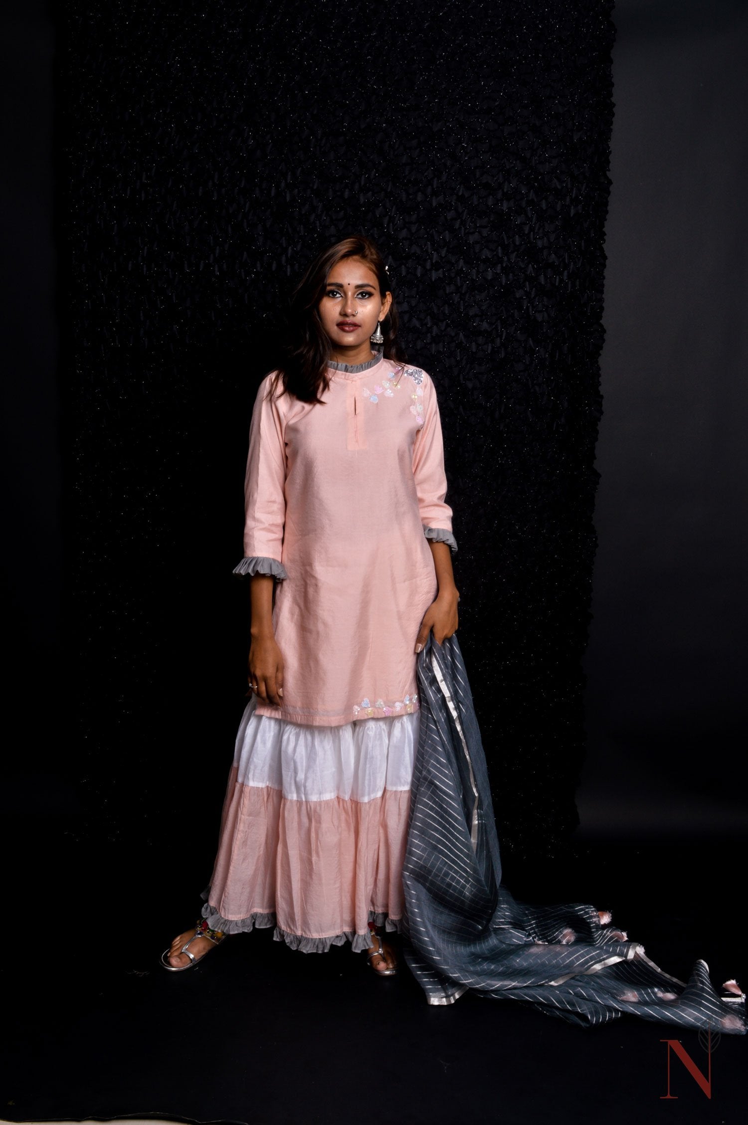 Teared Garara Silk Chanderi Set -  Cantaloupe - Naksheband