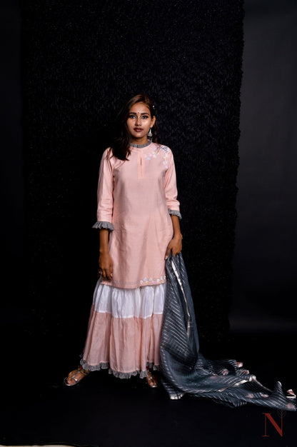 Teared Garara Silk Chanderi Set -  Cantaloupe - Naksheband