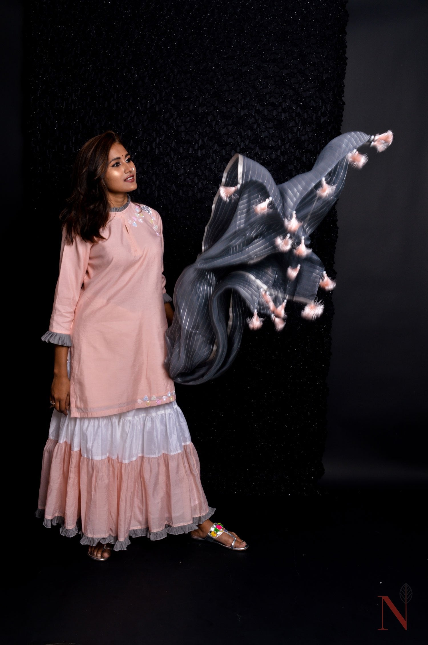Teared Garara Silk Chanderi Set -  Cantaloupe - Naksheband