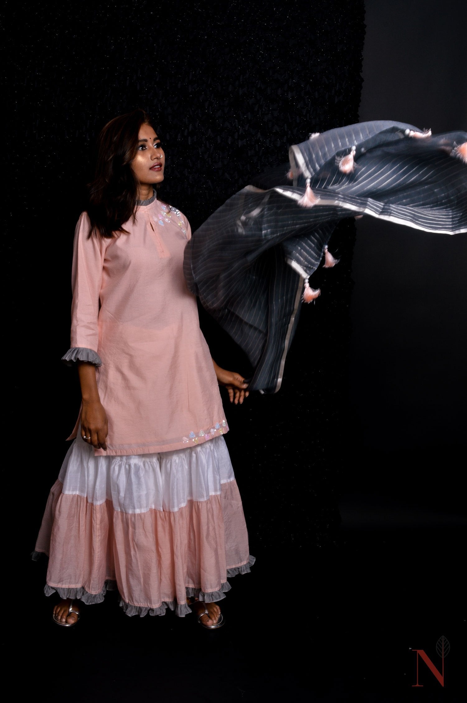Teared Garara Silk Chanderi Set -  Cantaloupe - Naksheband