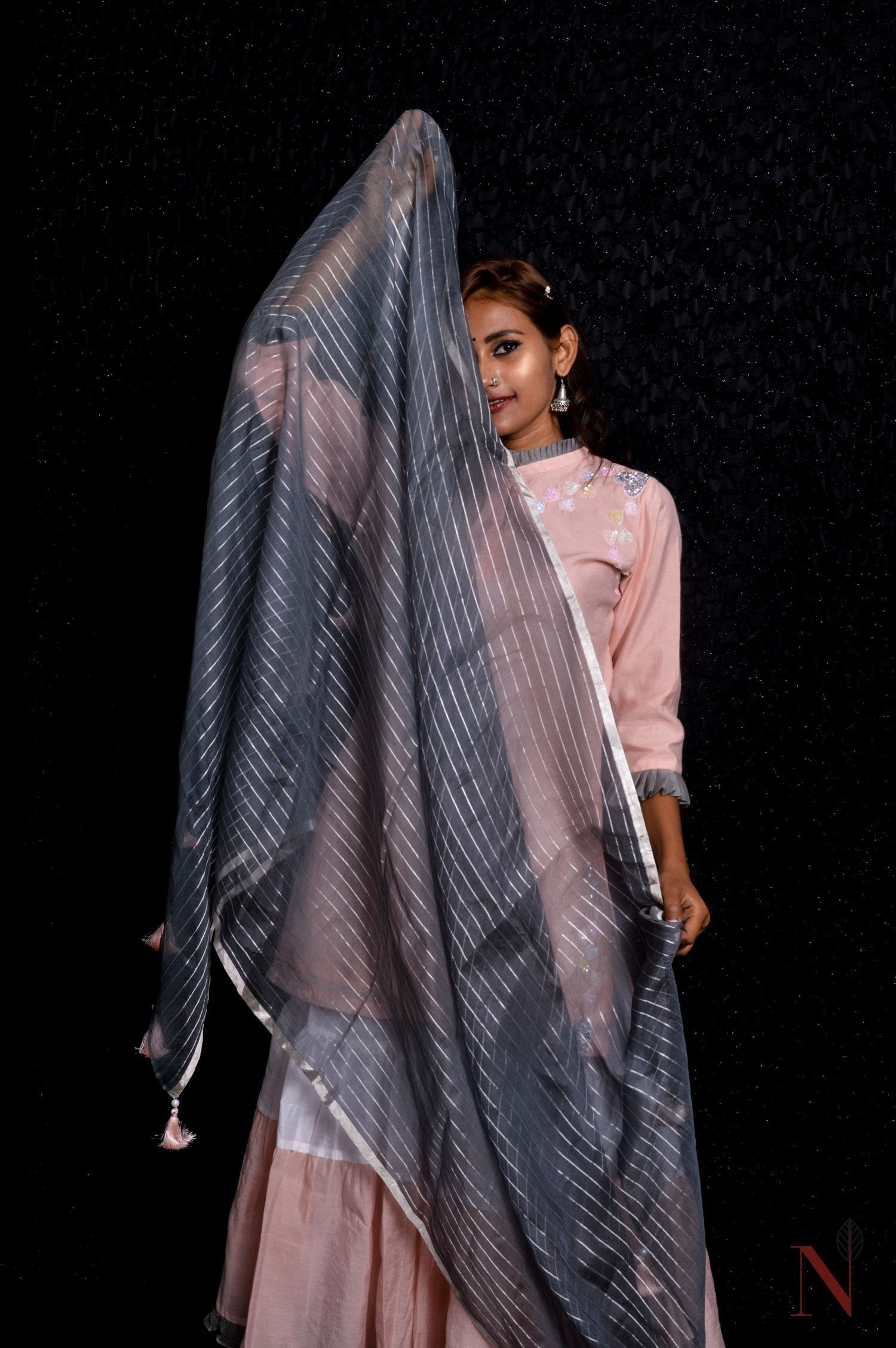 Teared Garara Silk Chanderi Set -  Cantaloupe - Naksheband