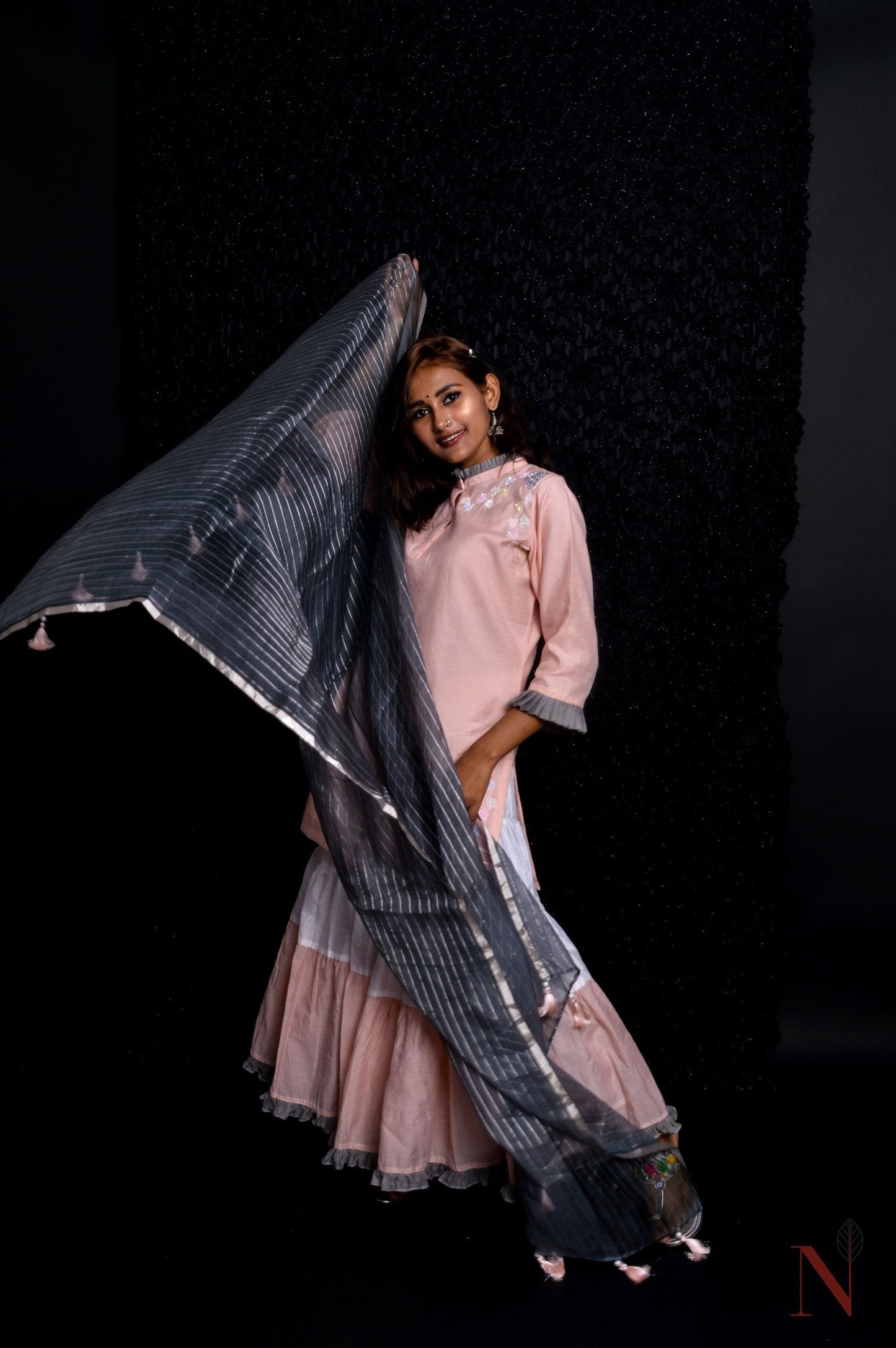 Teared Garara Silk Chanderi Set -  Cantaloupe - Naksheband