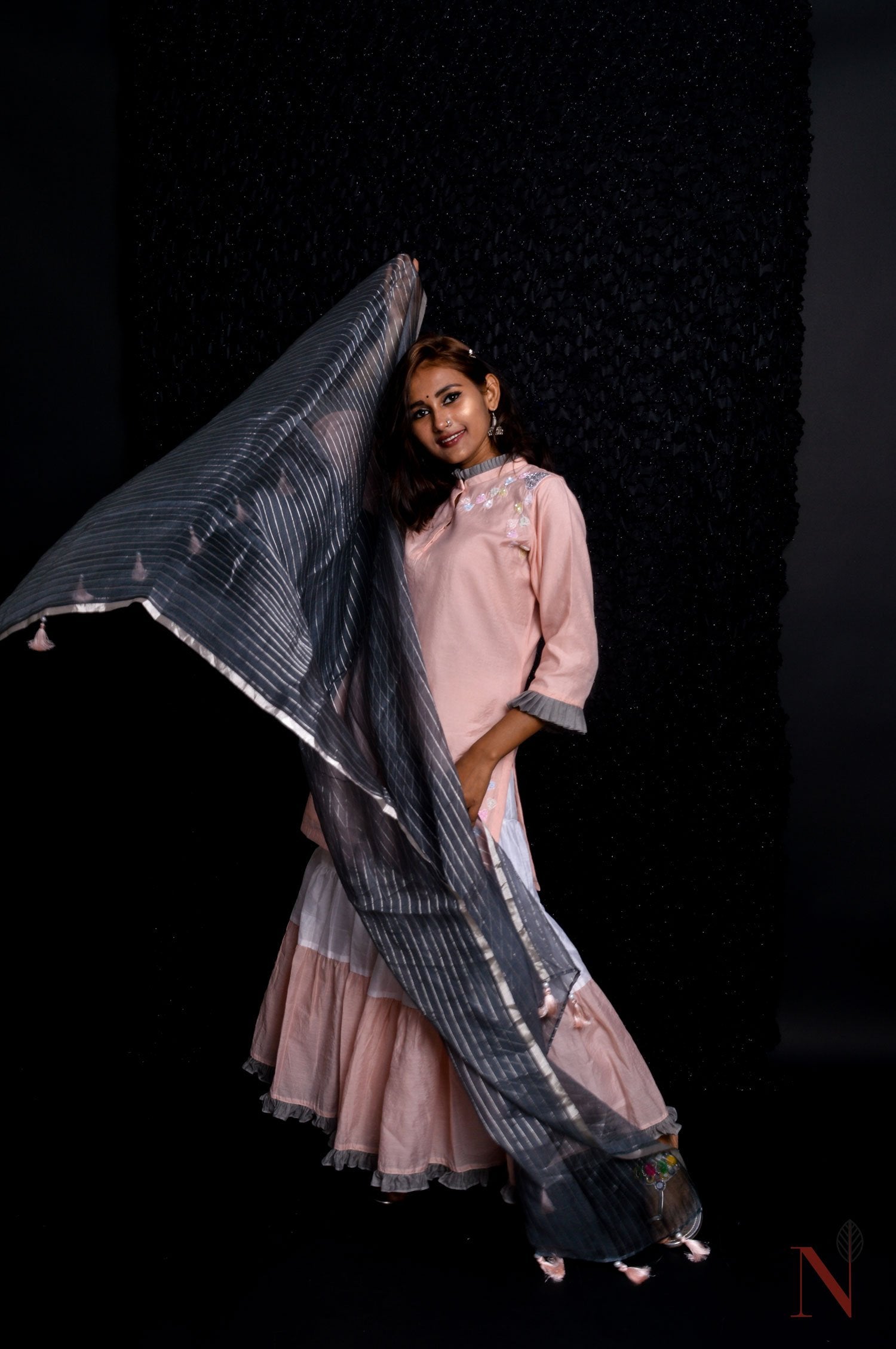 Teared Garara Silk Chanderi Set -  Cantaloupe - Naksheband