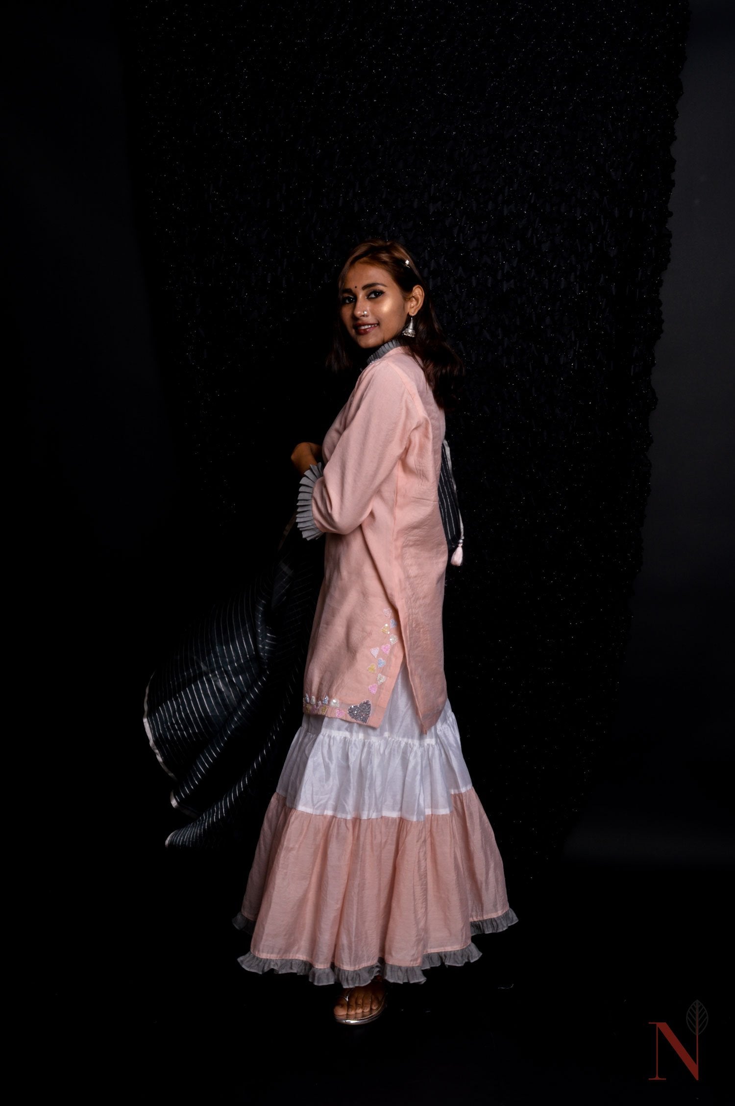 Teared Garara Silk Chanderi Set -  Cantaloupe - Naksheband