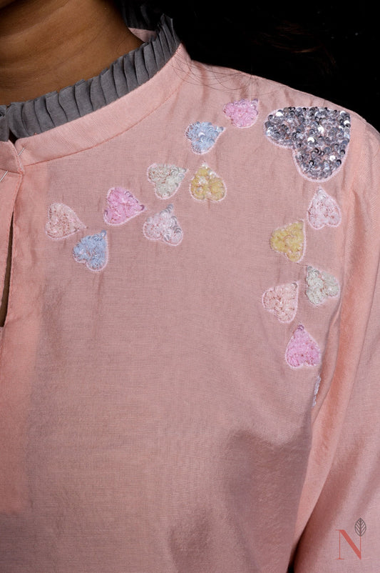 Peach And Grey Color Teared Garara Silk Chanderi Set -  Cantaloupe - Naksheband
