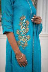 Pure Moonga Silk Suit Set Gotta Patti Embroidery - Russian - Naksheband