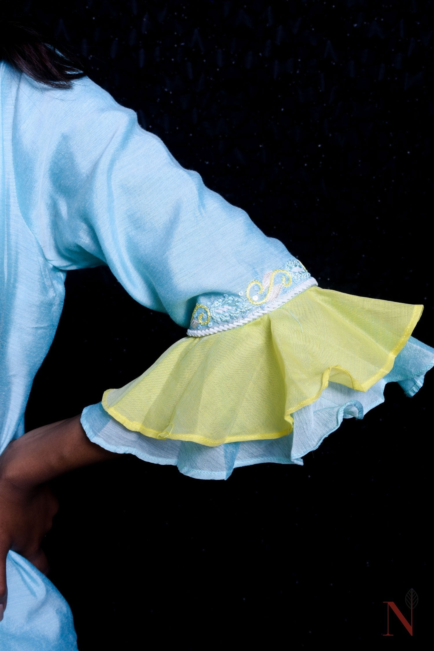 Blue And Yellow Color Teared Garara Chanderi Silk Set - Icey Summer - Naksheband
