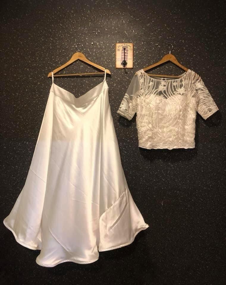 Indowestern Designer Skirt Set - Silver Pearl - Naksheband