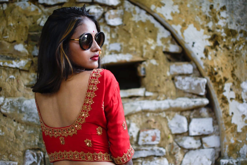 Red Color Muga Silk Designer Blouse - Roaring Red