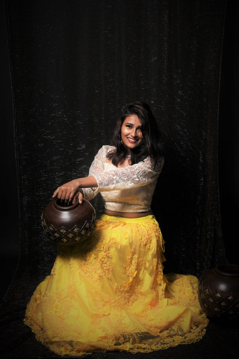 Beige And Yellow Color Indowestern Designer Skirt Set - Kings Gold - Naksheband