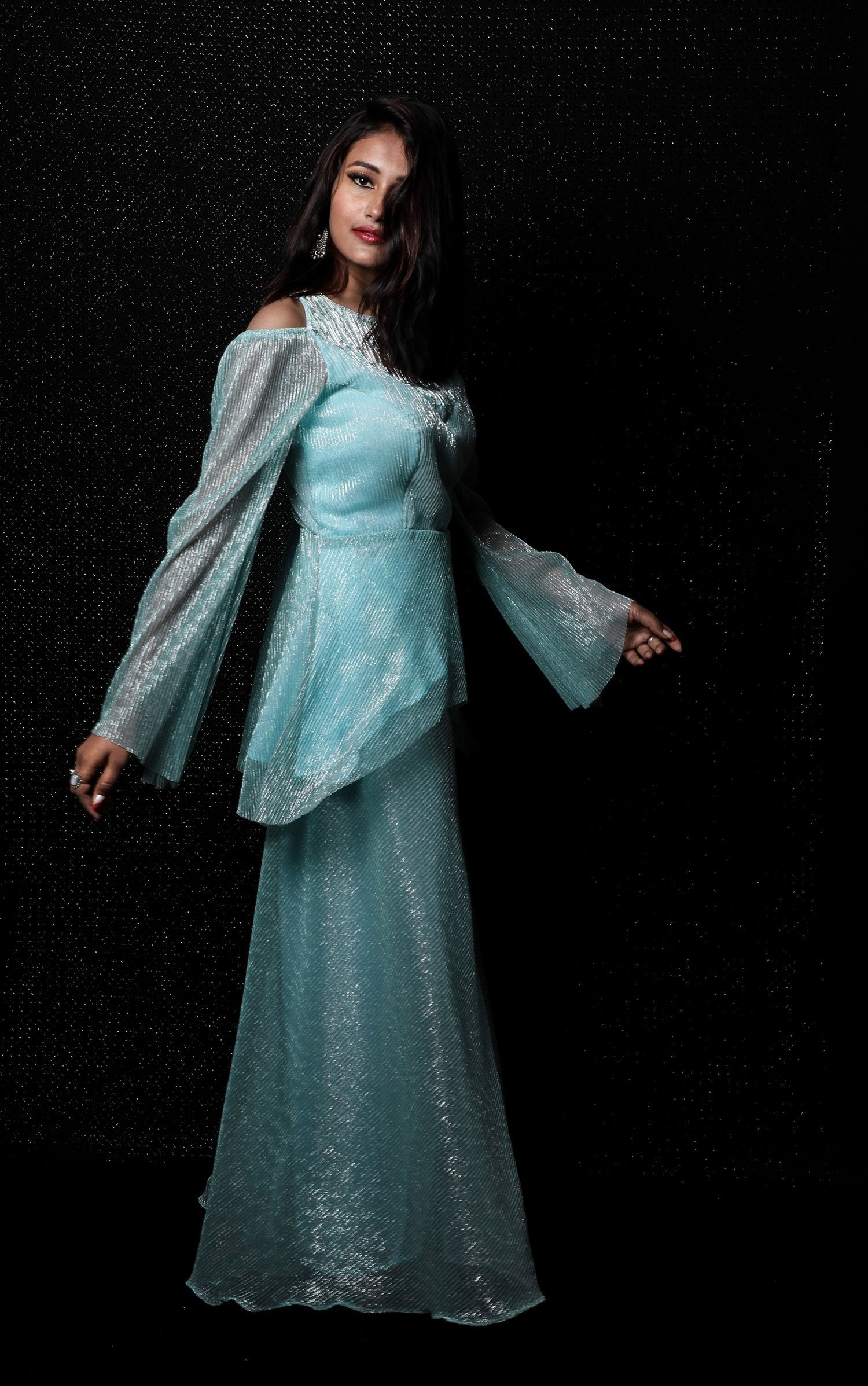 Indowestern Designer Sharara Peplum - Lagoon - Naksheband