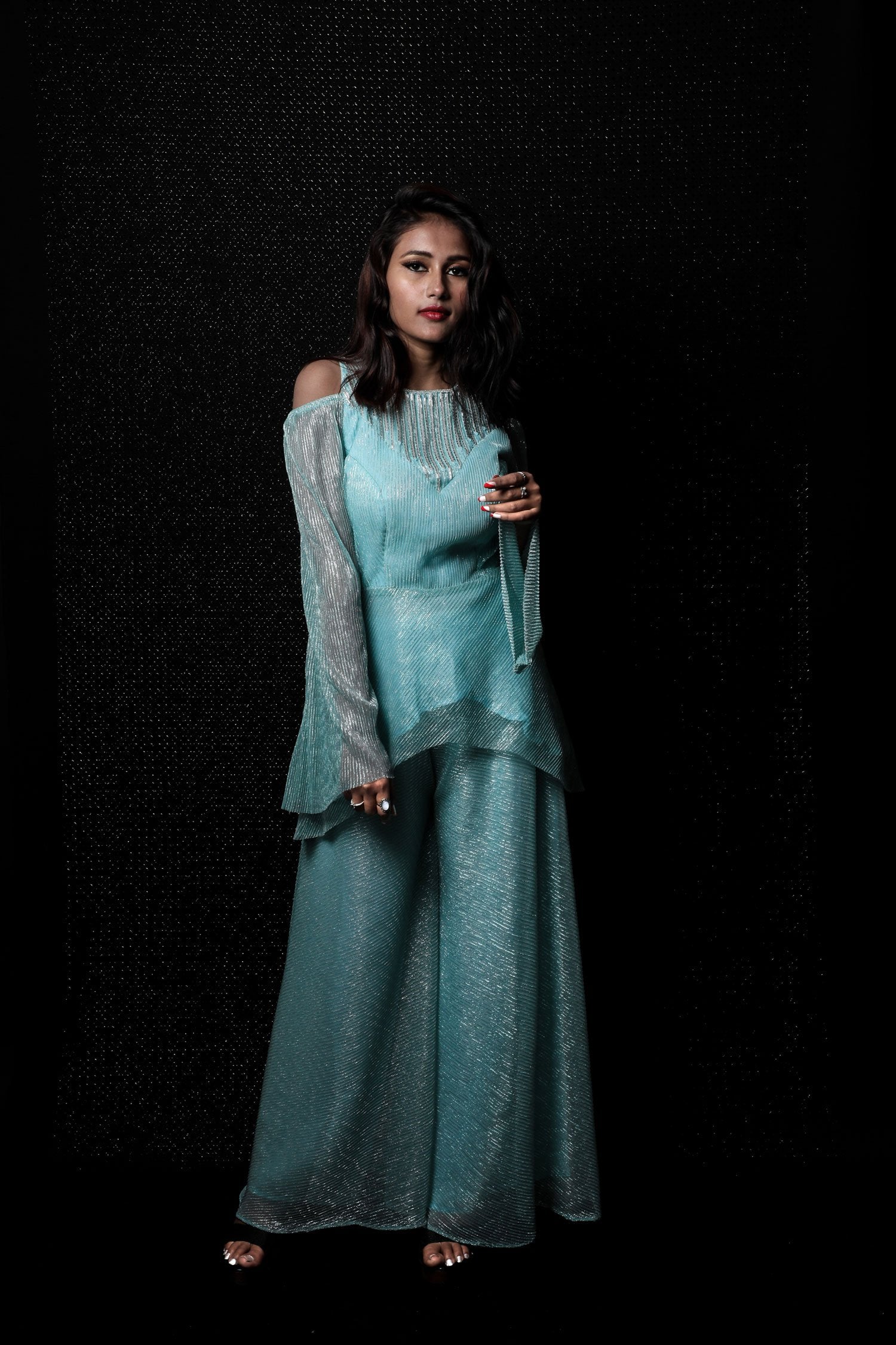 Indowestern Designer Sharara Peplum - Lagoon - Naksheband