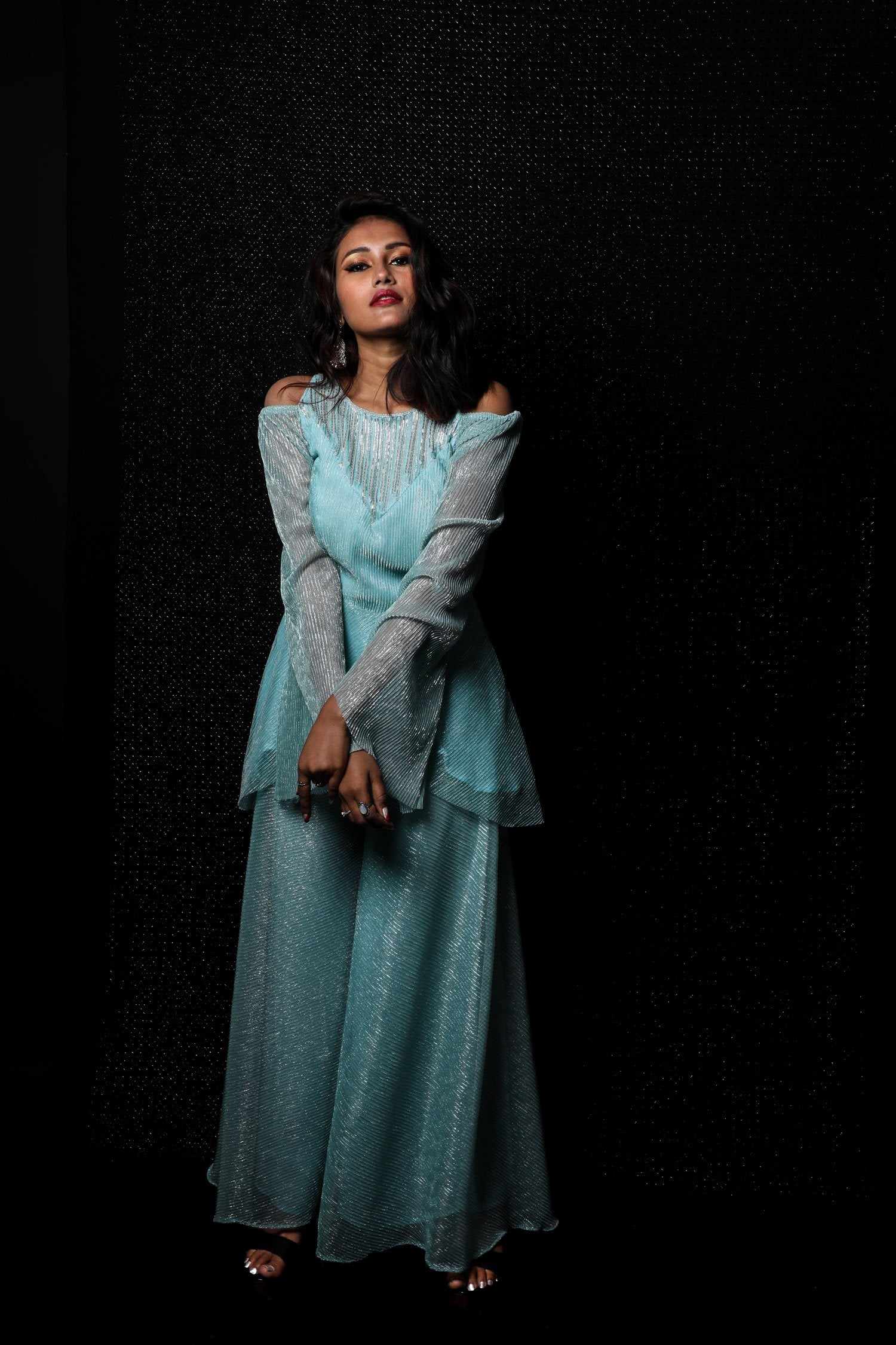 Indowestern Designer Sharara Peplum - Lagoon - Naksheband