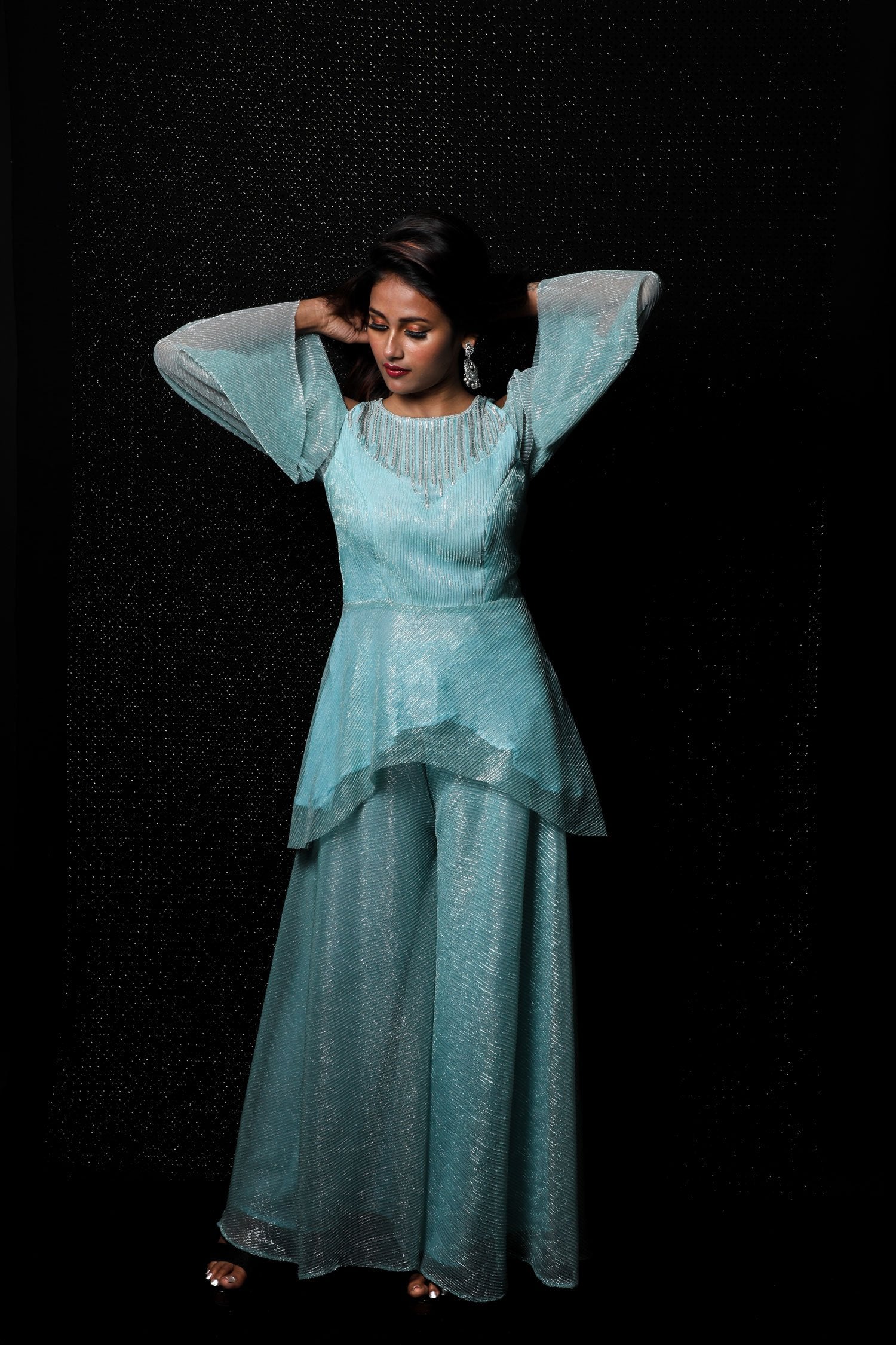 Indowestern Designer Sharara Peplum - Lagoon - Naksheband