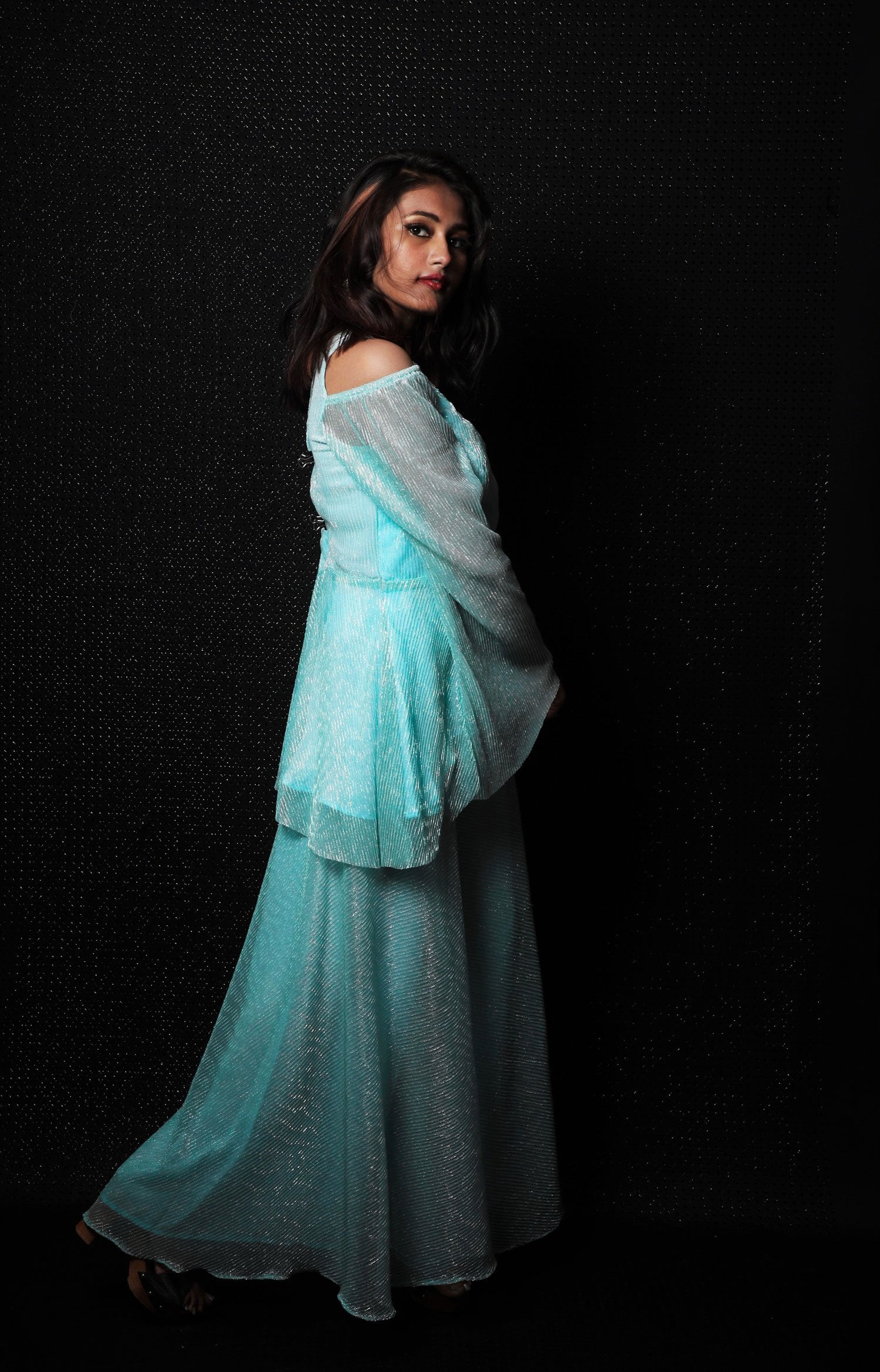 Indowestern Designer Sharara Peplum - Lagoon - Naksheband