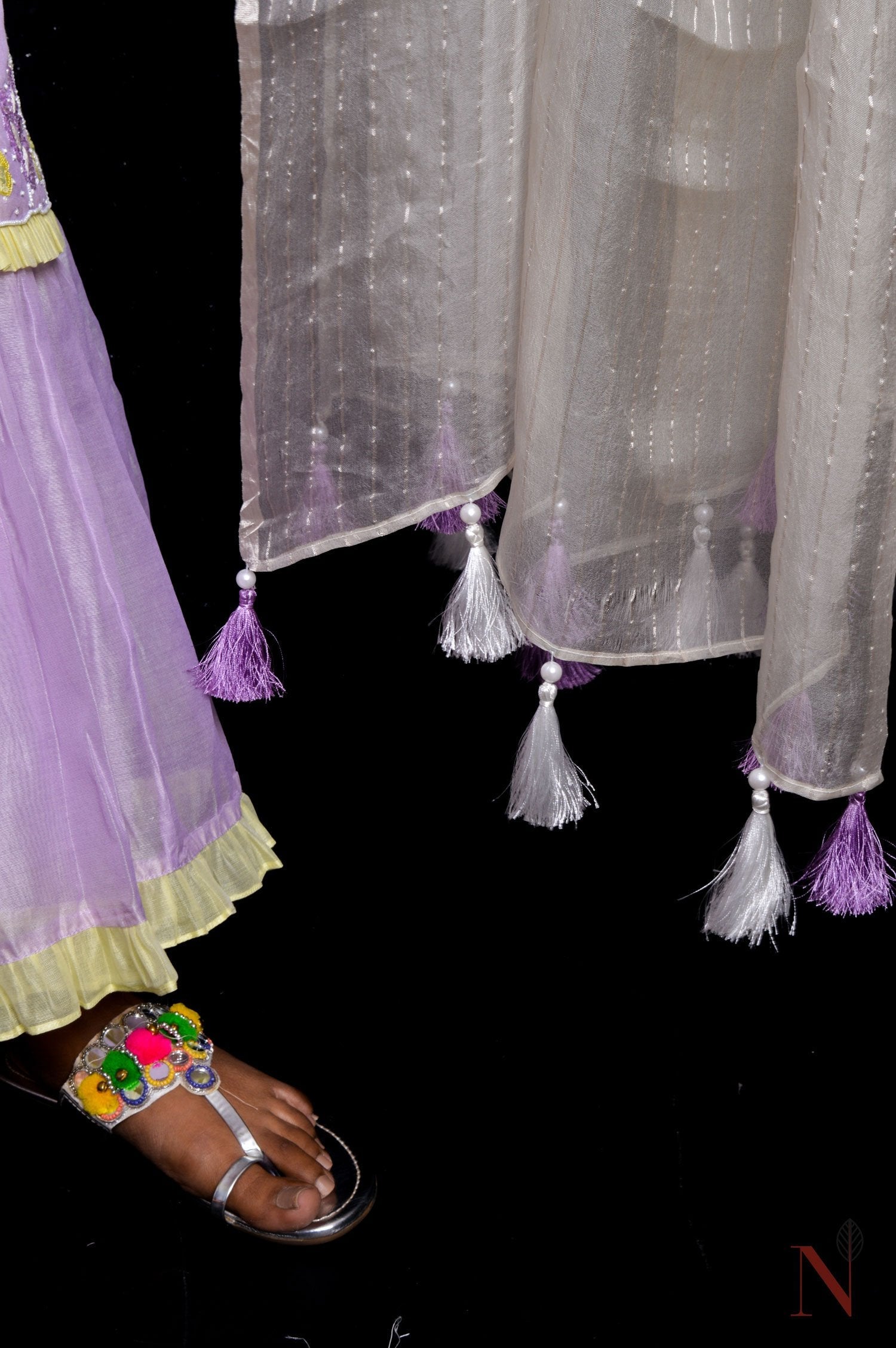 Lavender Color Teared Garara Silk Chanderi Set- Lavender Blush - Naksheband