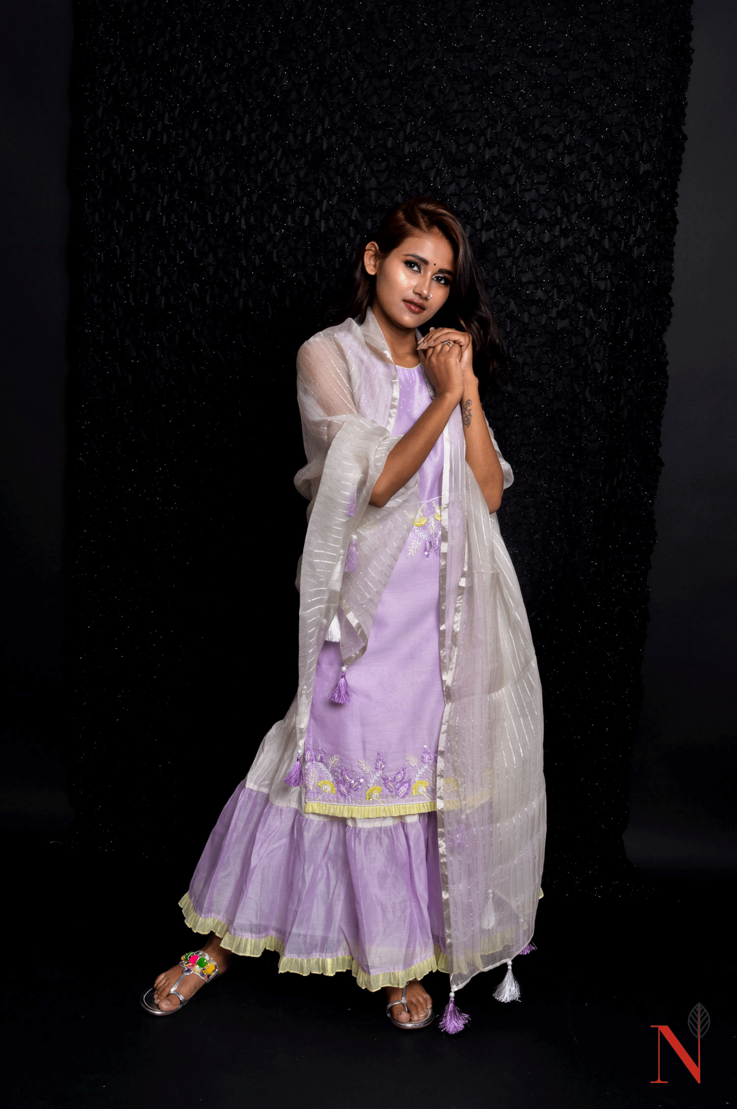 Lavender Color Teared Garara Silk Chanderi Set- Lavender Blush - Naksheband
