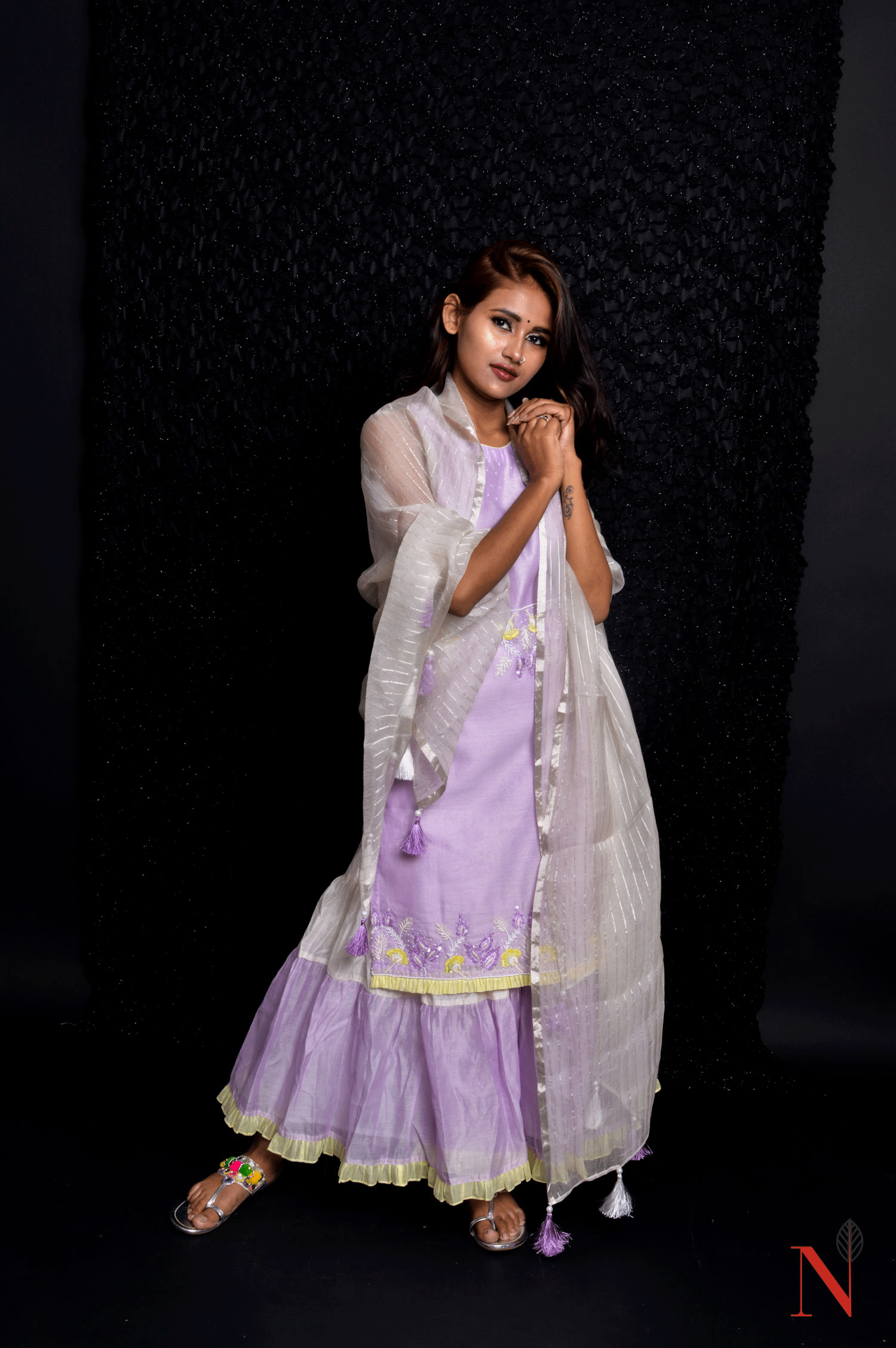 Lavender Color Teared Garara Silk Chanderi Set- Lavender Blush - Naksheband