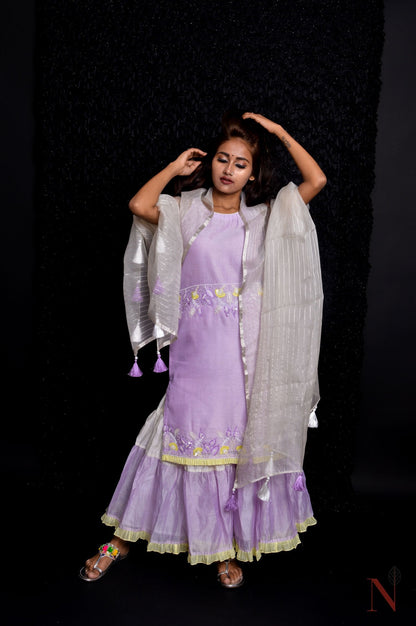 Lavender Color Teared Garara Silk Chanderi Set- Lavender Blush - Naksheband