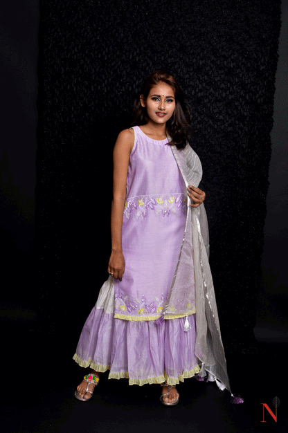 Lavender Color Teared Garara Silk Chanderi Set- Lavender Blush - Naksheband