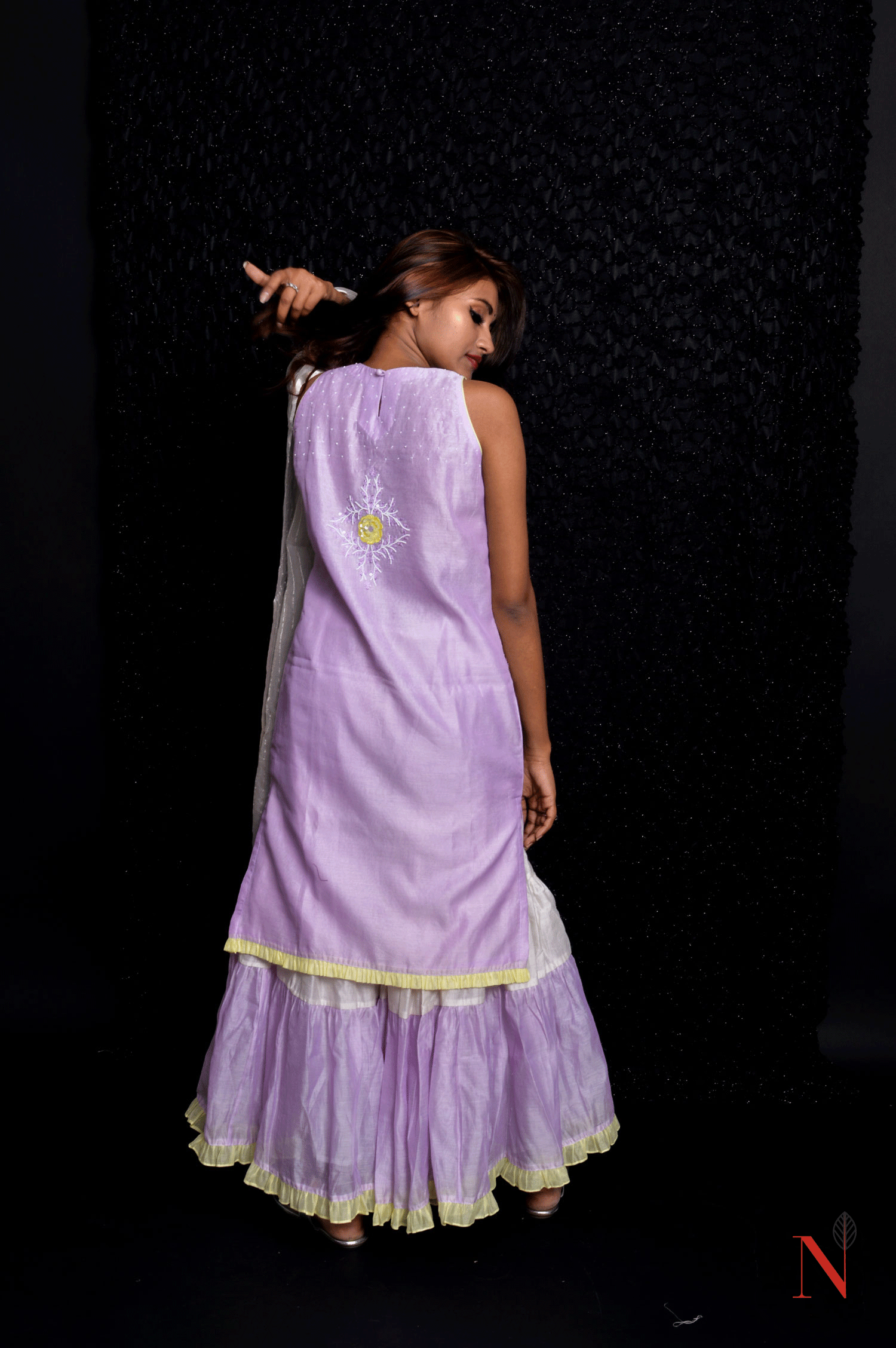 Lavender Color Teared Garara Silk Chanderi Set- Lavender Blush - Naksheband