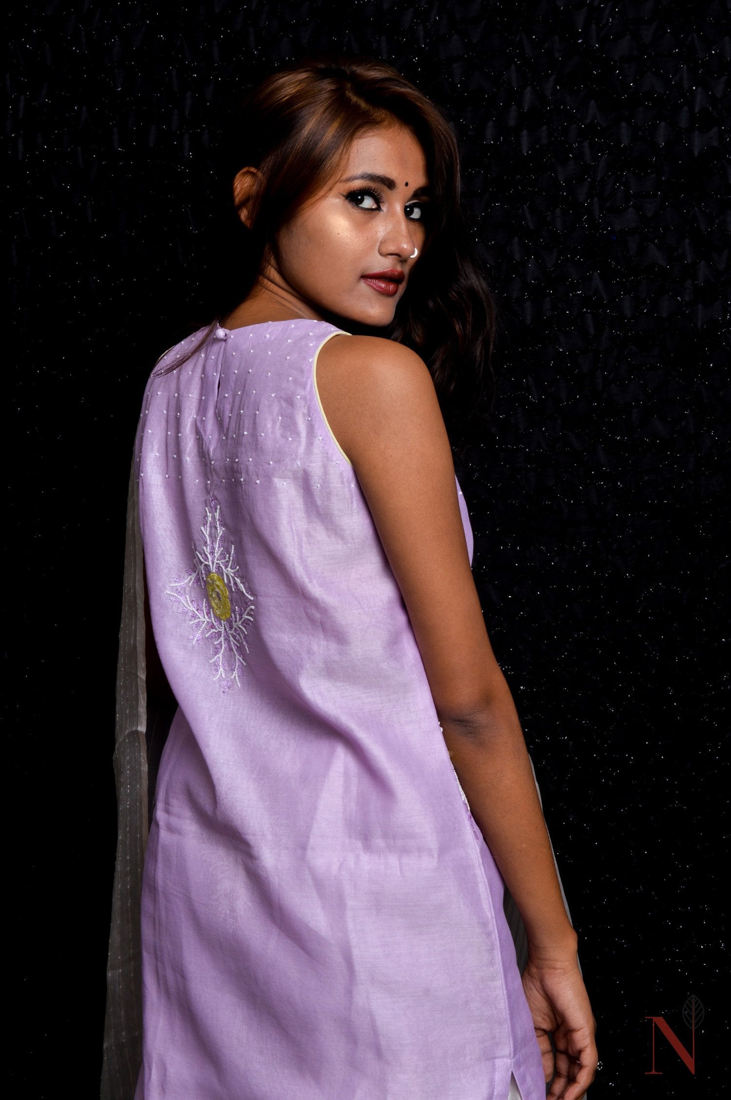 Lavender Color Teared Garara Silk Chanderi Set- Lavender Blush - Naksheband